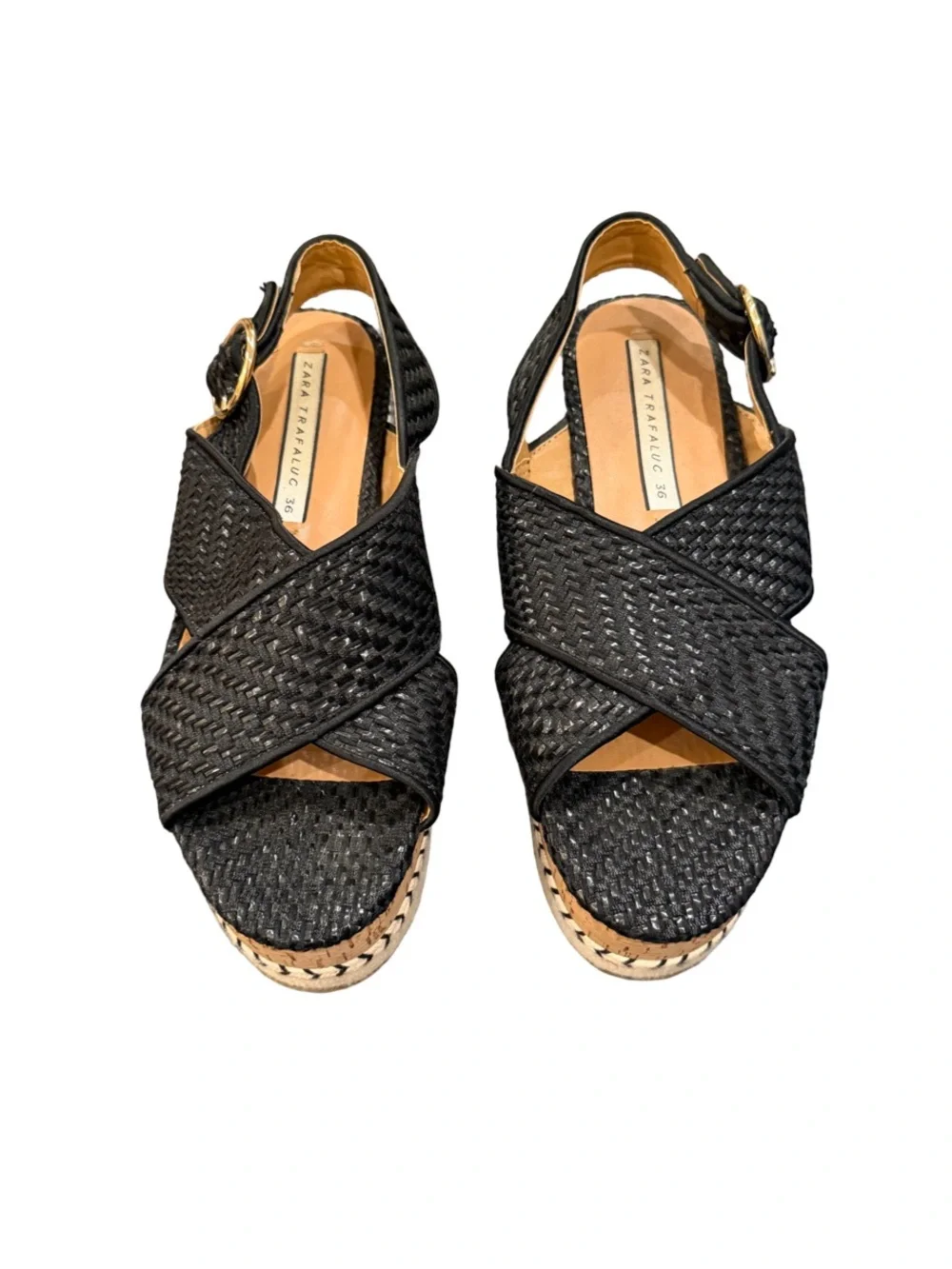 Zara Woven Platform Espadrille Sandals Black NWOT Size 36